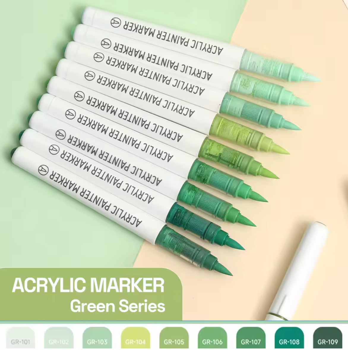 9 Plumones punta pincel acrilico - Varios Colores