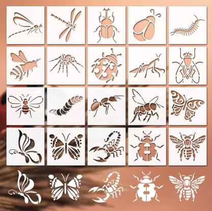 20 Stencils Insectos & animales