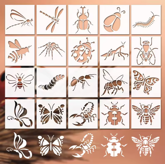 20 Stencils Insectos & animales