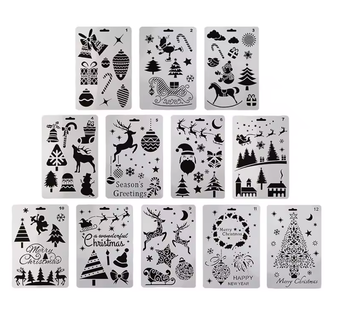12 Stencils Navideños Grandes