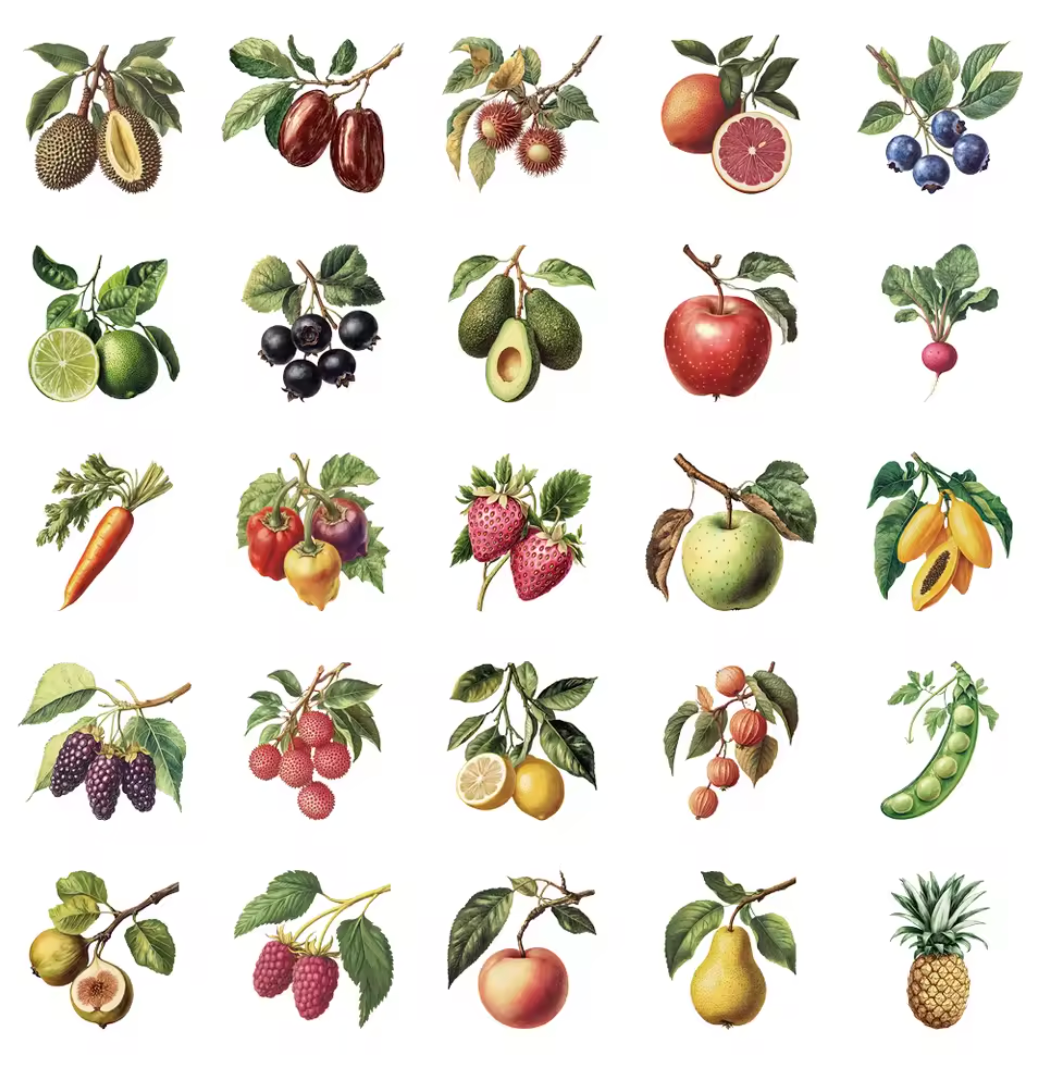 50 Stickers Transparentes Frutas