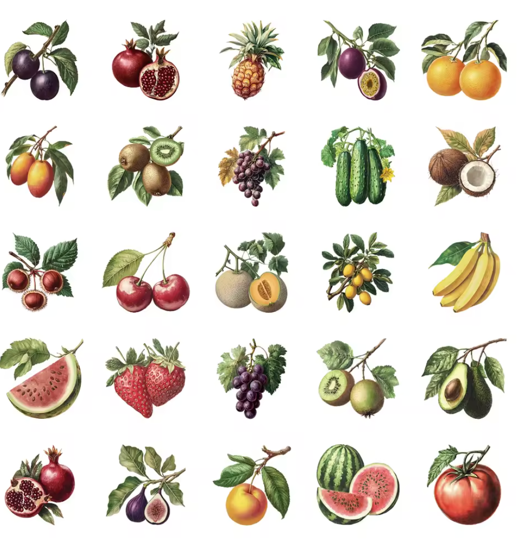 50 Stickers Transparentes Frutas