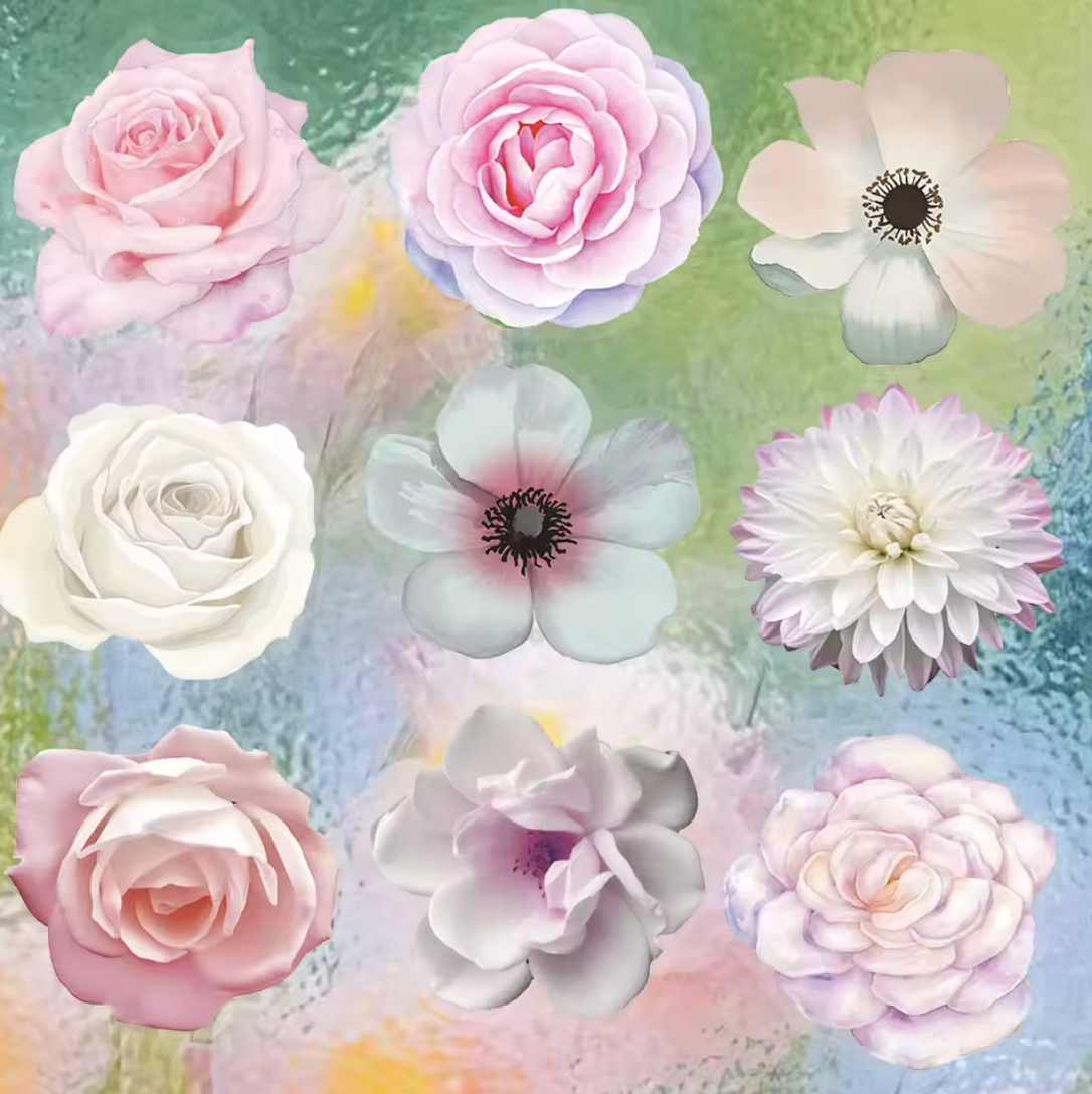 50 Stickers Transparentes Flores rosas