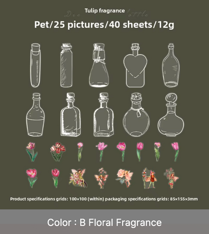 40 Stickers Flores, Frascos & Hadas