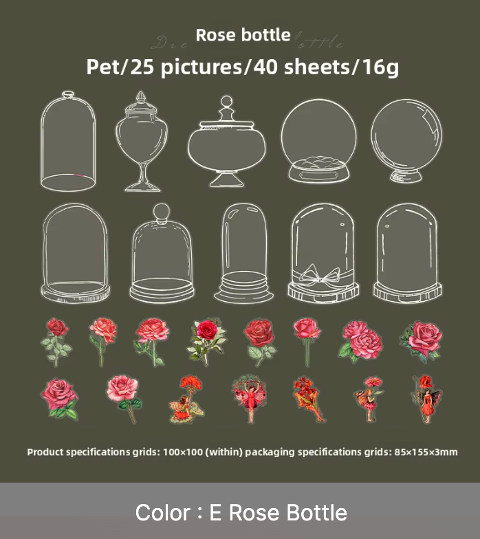 40 Stickers Flores, Frascos & Hadas