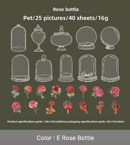 40 Stickers Flores, Frascos & Hadas