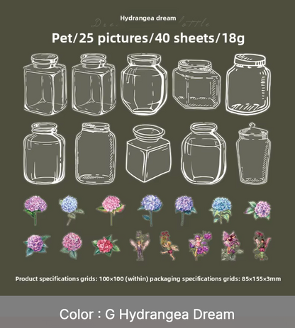 40 Stickers Flores, Frascos & Hadas