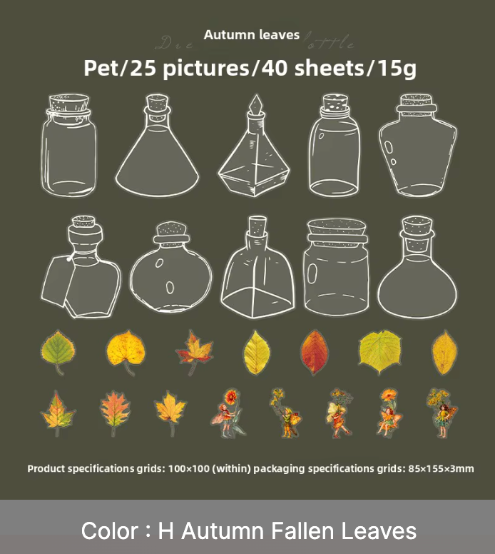 40 Stickers Flores, Frascos & Hadas