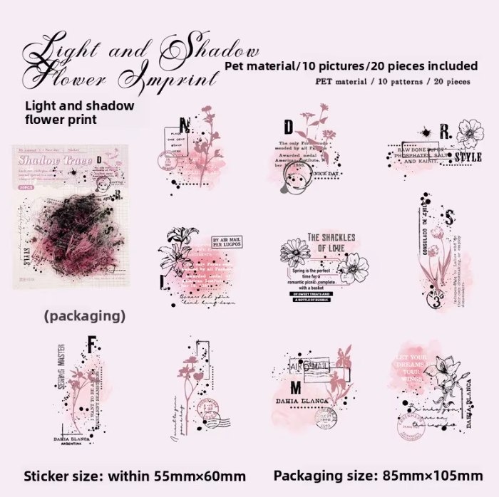 6 Paquetes de Stickers Manchas acuarela & texto - 120 En total