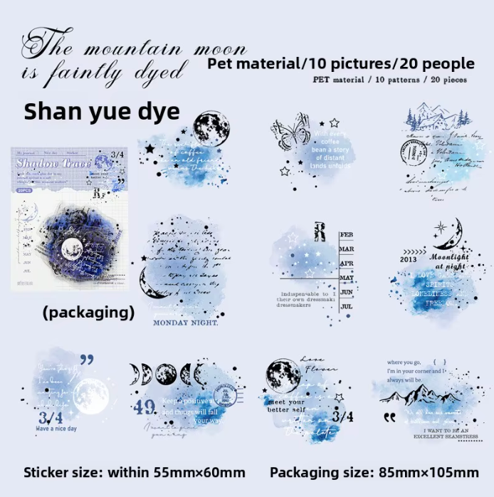 6 Paquetes de Stickers Manchas acuarela & texto - 120 En total