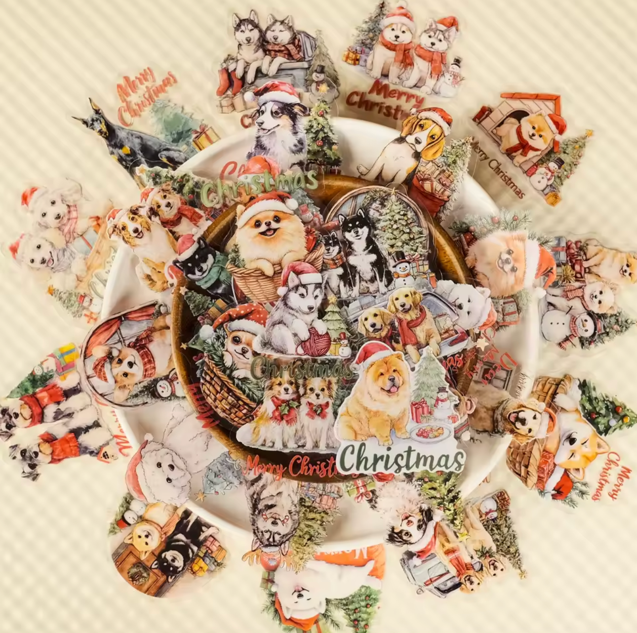 56 Stickers transparentes Perros & Navidad