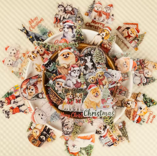 56 Stickers transparentes Perros & Navidad