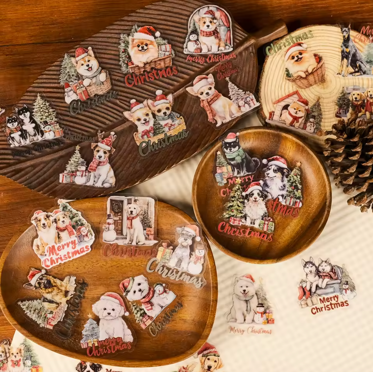 56 Stickers transparentes Perros & Navidad