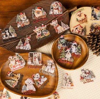 56 Stickers transparentes Perros & Navidad