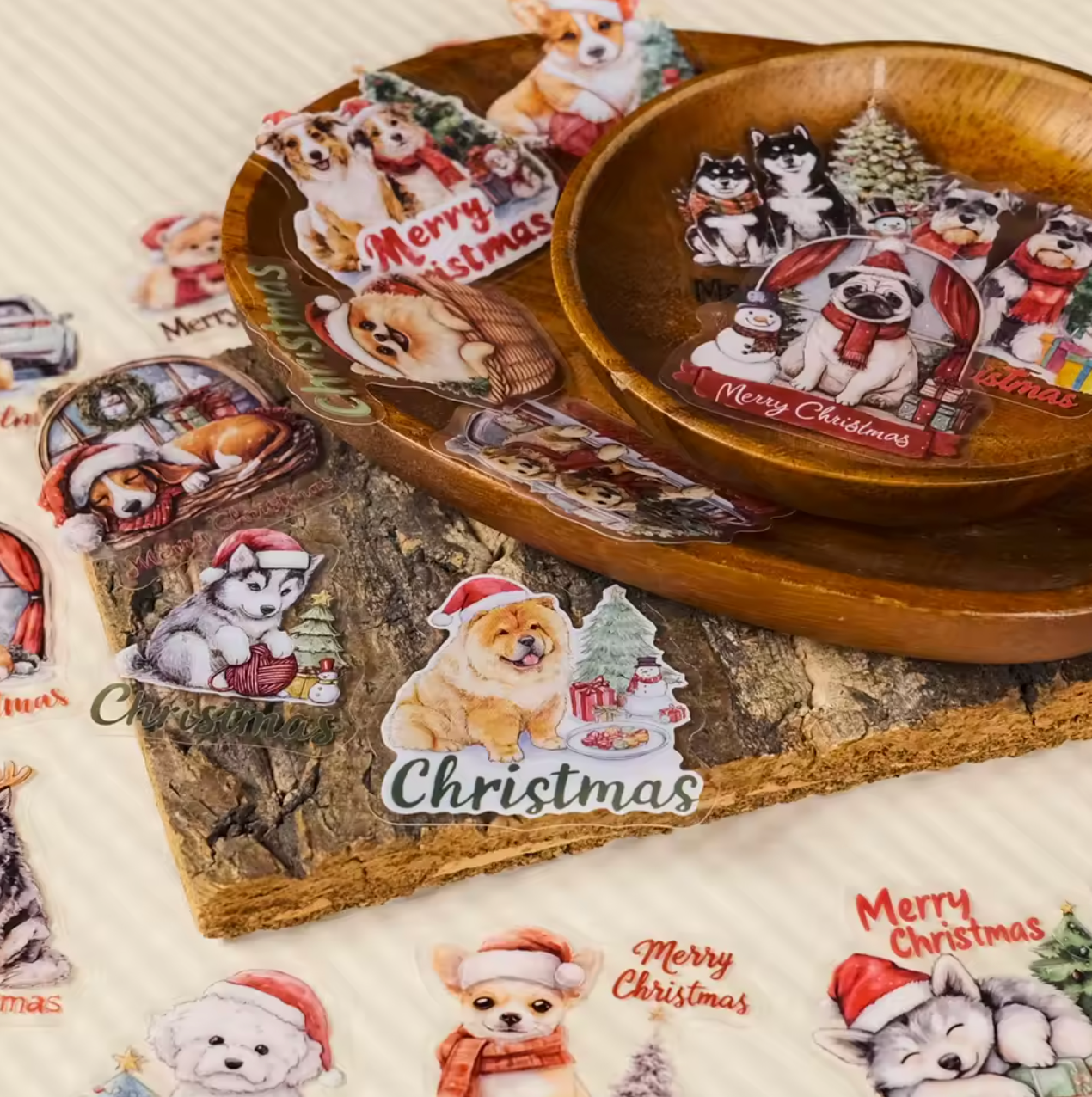 56 Stickers transparentes Perros & Navidad