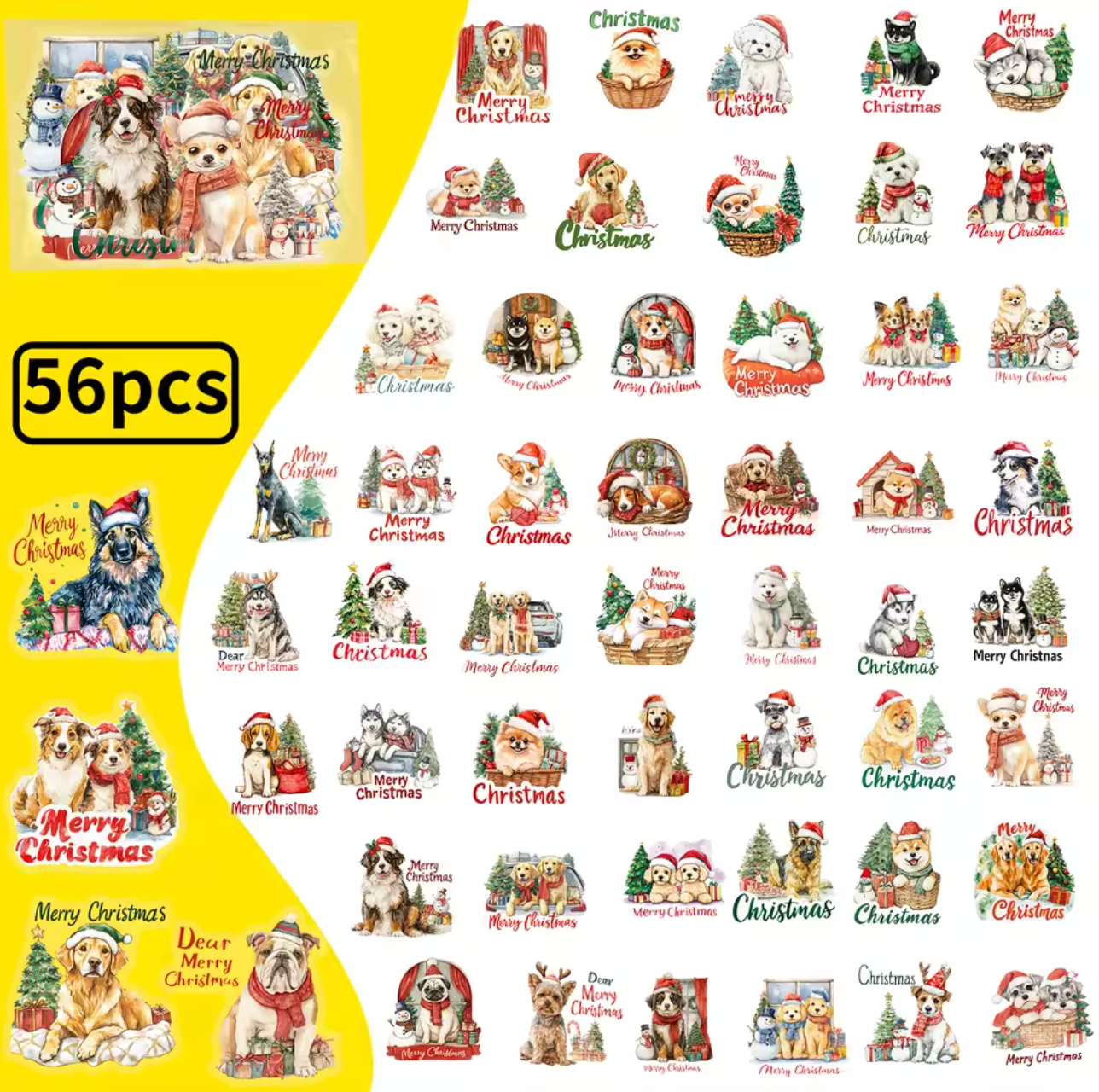 56 Stickers transparentes Perros & Navidad