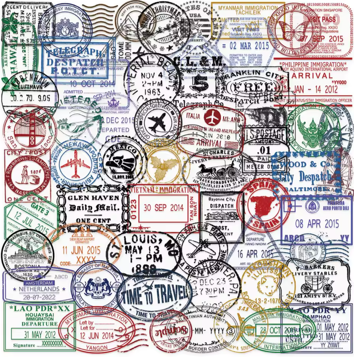 50 Stickers timbres postales / Sellos  transparentes