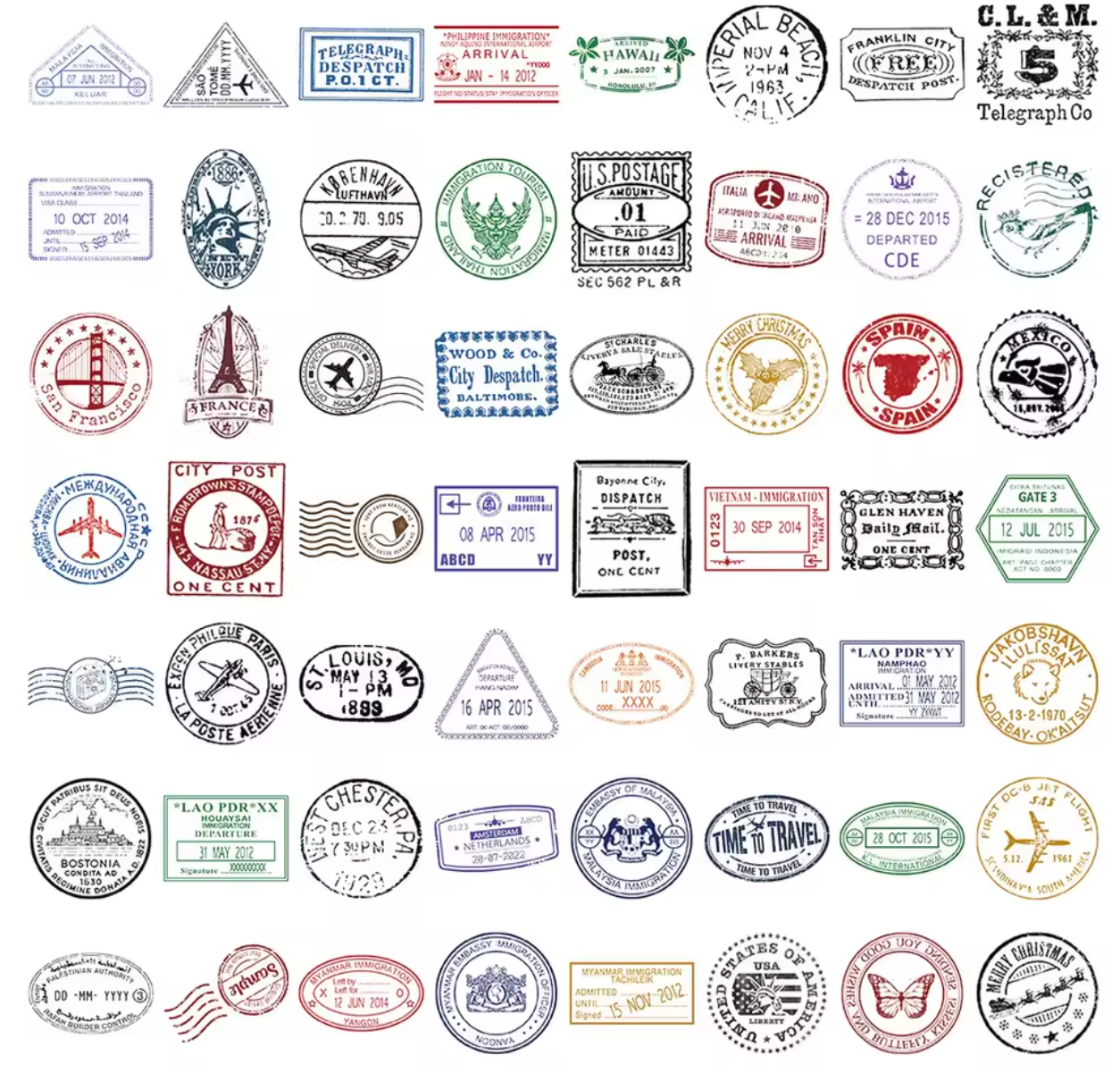 50 Stickers timbres postales / Sellos  transparentes