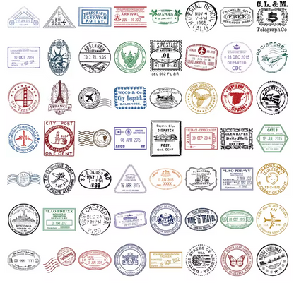 50 Stickers timbres postales / Sellos  transparentes