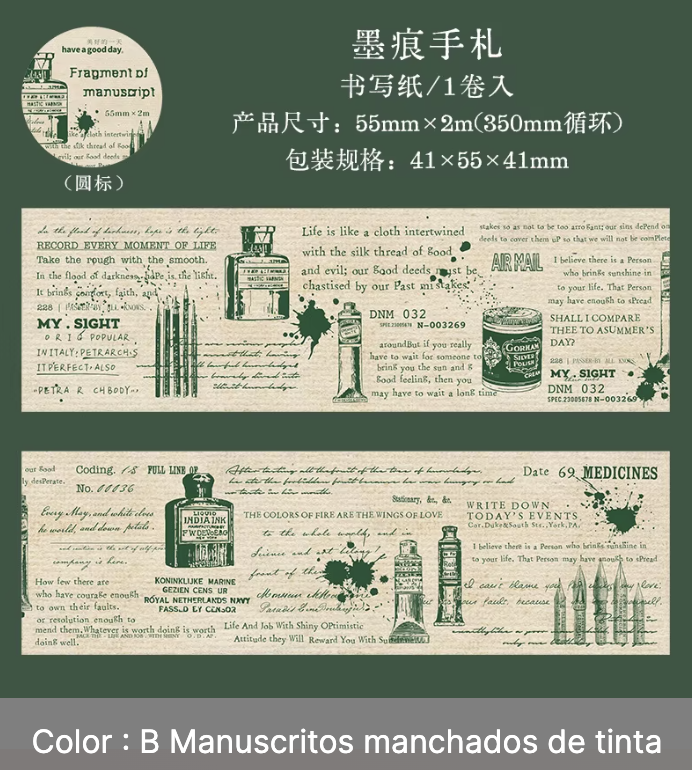 Washi Tape Vintage Texto & Dibujos