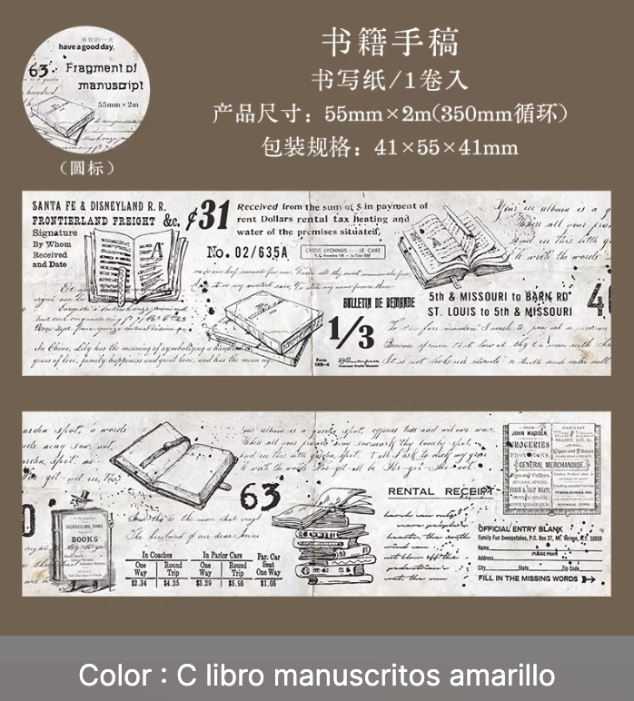 Washi Tape Vintage Texto & Dibujos