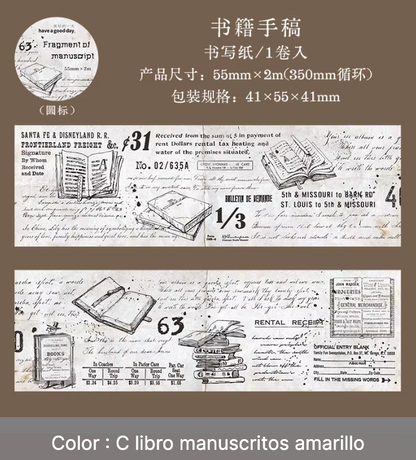 Washi Tape Vintage Texto & Dibujos