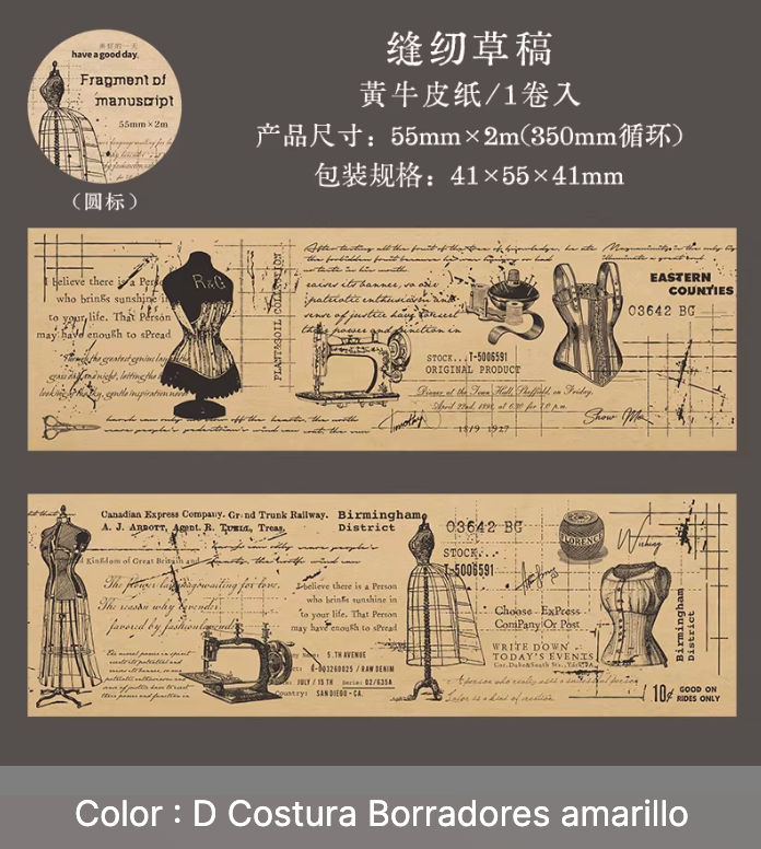 Washi Tape Vintage Texto & Dibujos