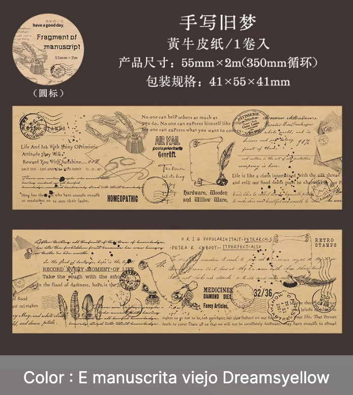 Washi Tape Vintage Texto & Dibujos