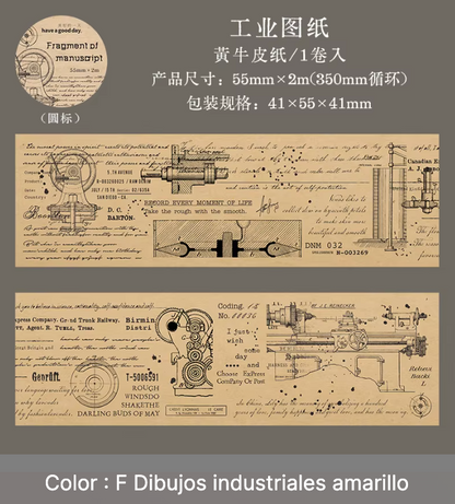 Washi Tape Vintage Texto & Dibujos