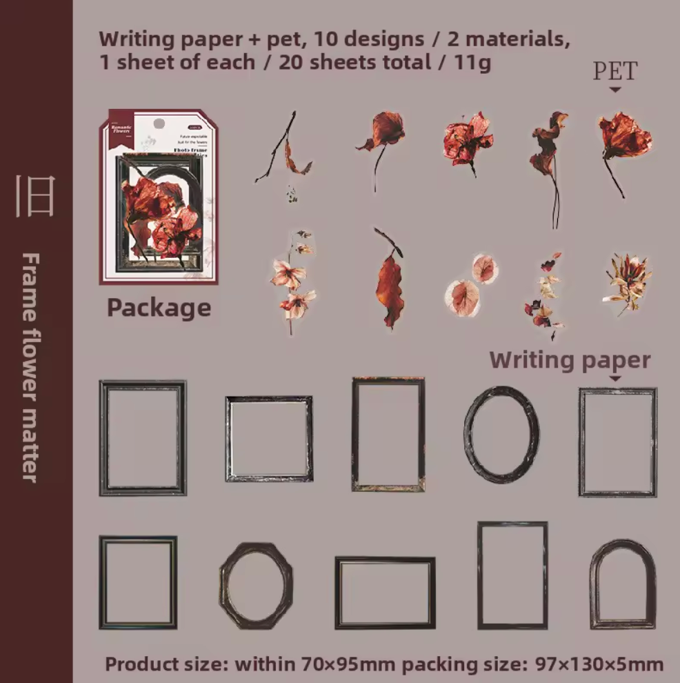 20 Stickers Marcos & Flores secas