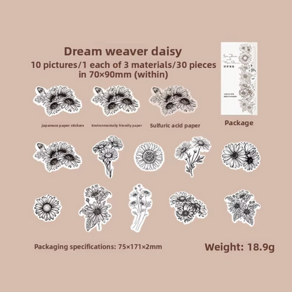 30 Flores Negro & blanco