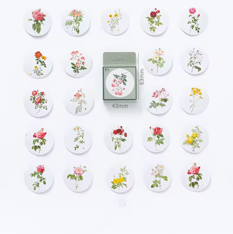 Cajita de Stickers Circulos Flores Vintage
