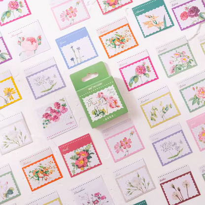Cajita de Stickers Flores Timbres