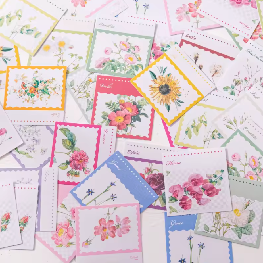 Cajita de Stickers Flores Timbres