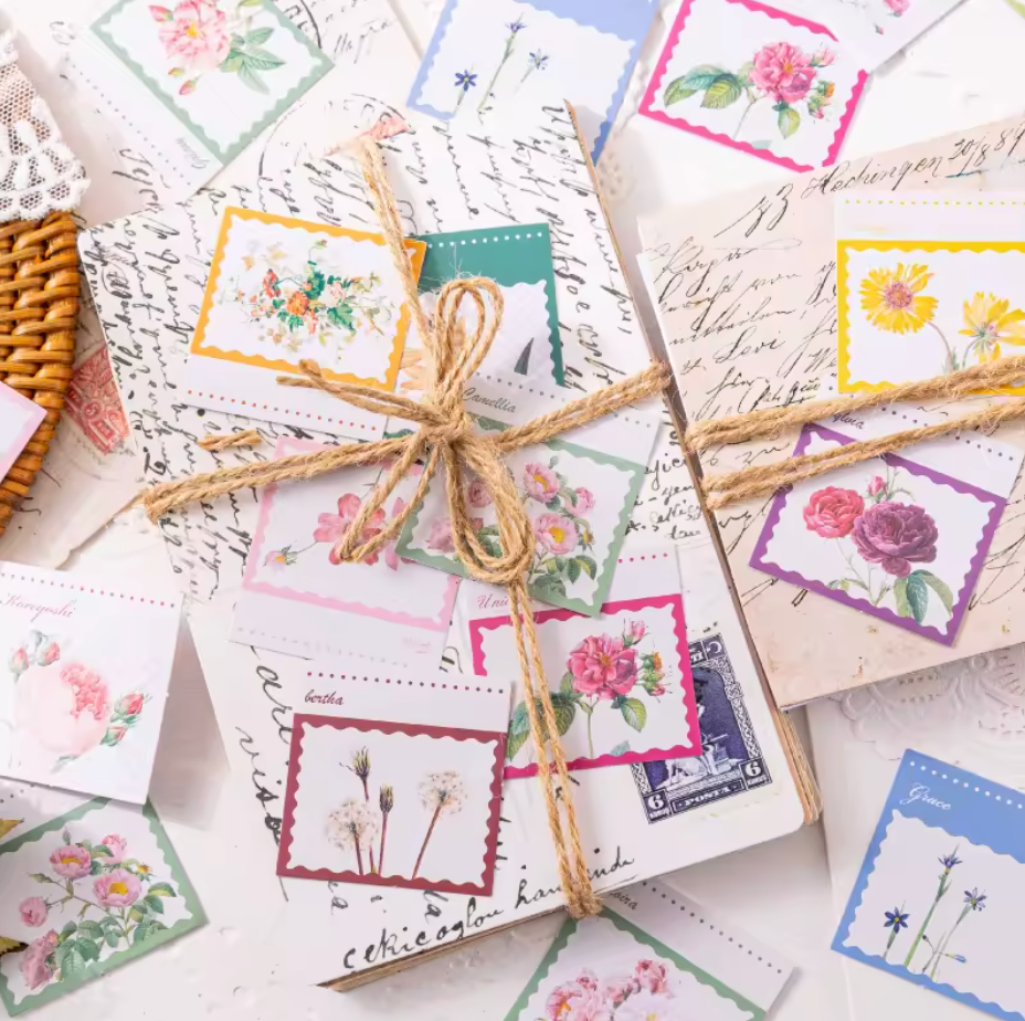 Cajita de Stickers Flores Timbres