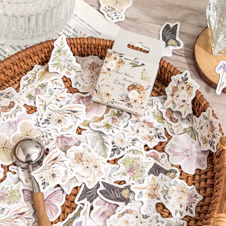 Cajita de Stickers Flores & Cartas Vintage