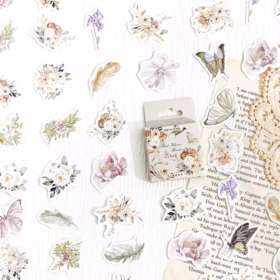 Cajita de Stickers Flores & Cartas Vintage