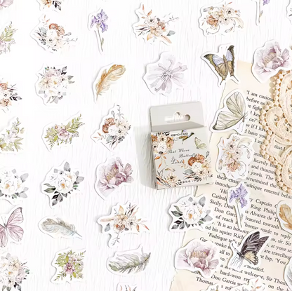 Cajita de Stickers Flores & Cartas Vintage
