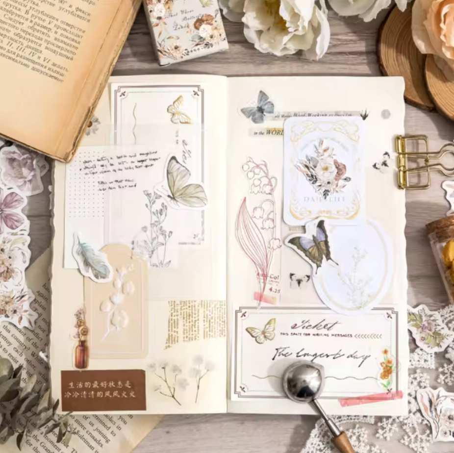 Cajita de Stickers Flores & Cartas Vintage