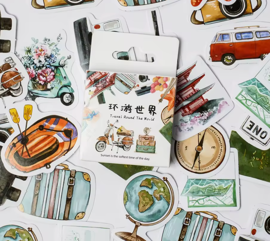 Cajita de Stickers Viaje Vespa & Maletas