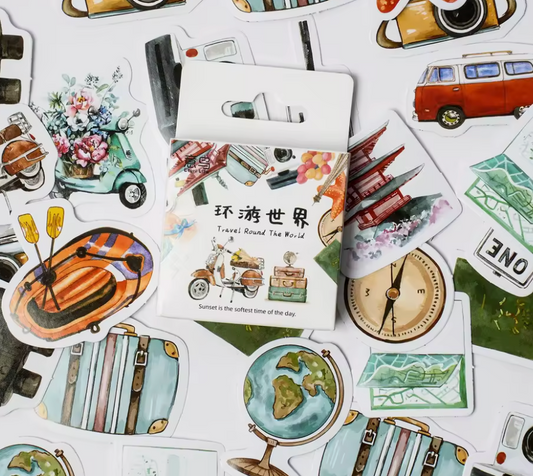 Cajita de Stickers Viaje Vespa & Maletas