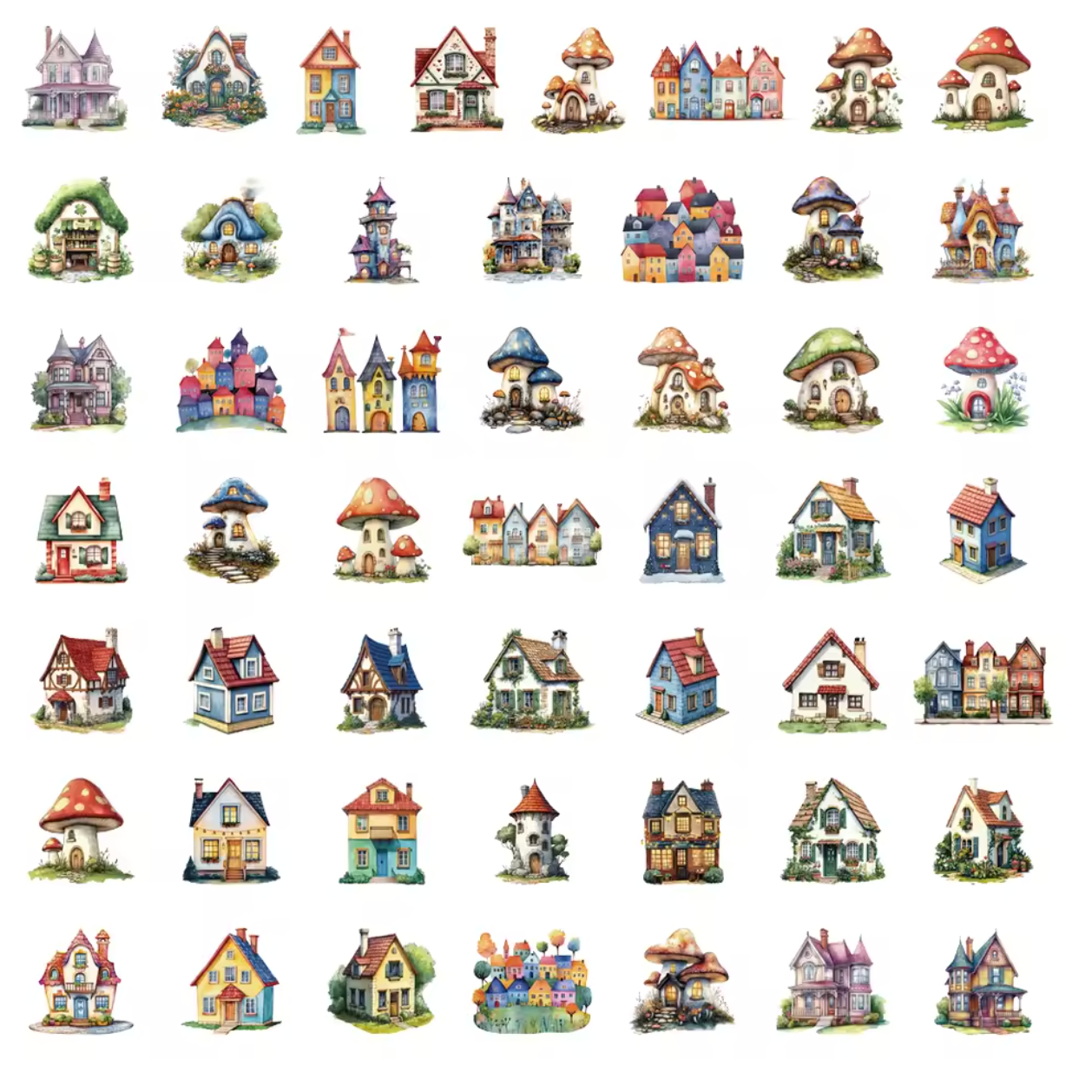 50 Stickers transparentes Casas Coloridas