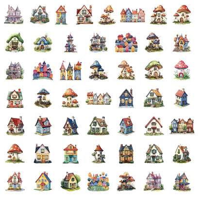 50 Stickers transparentes Casas Coloridas