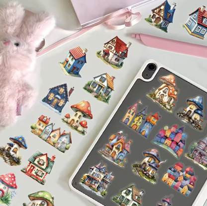 50 Stickers transparentes Casas Coloridas