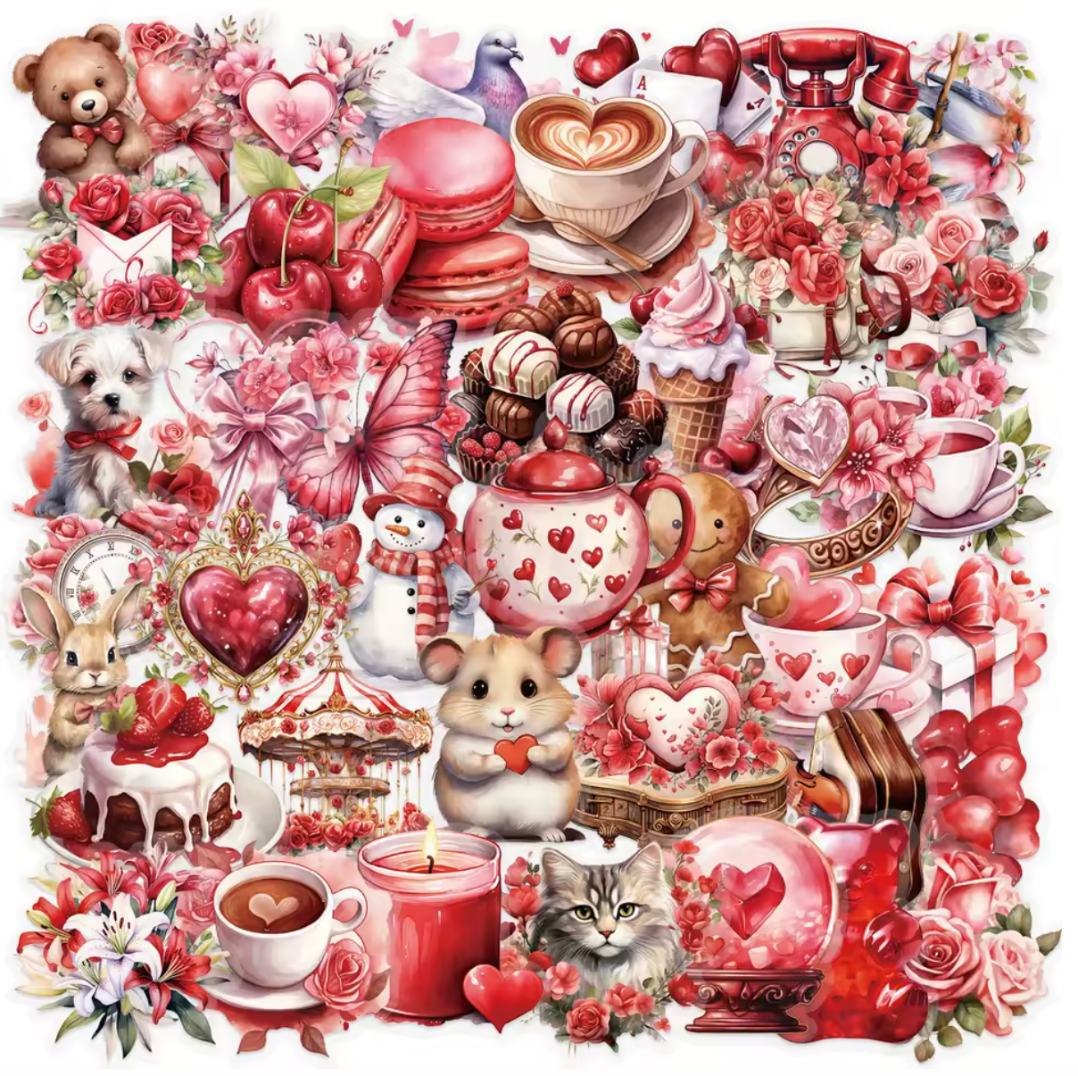 50 Stickers transparentes Cute Love