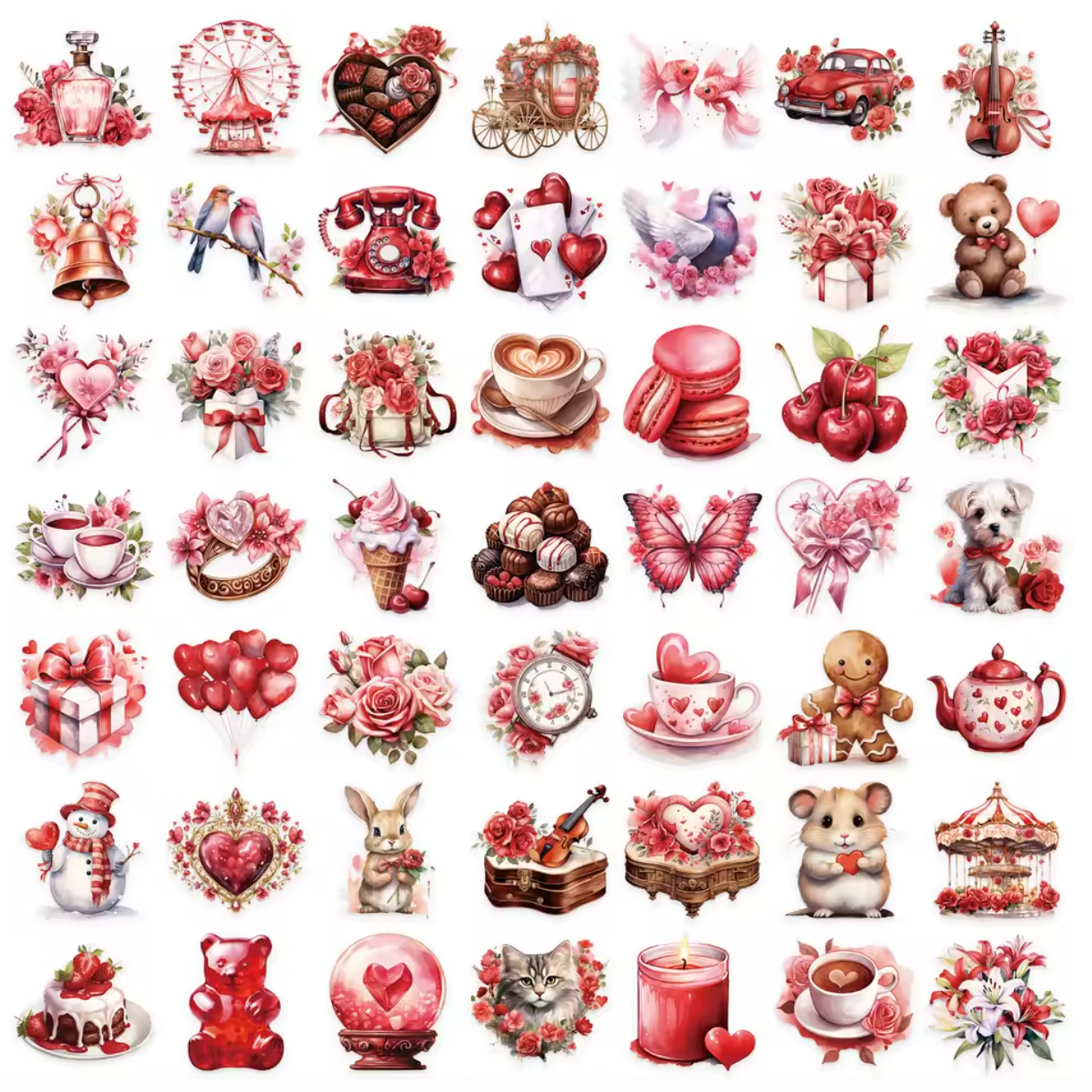50 Stickers transparentes Cute Love