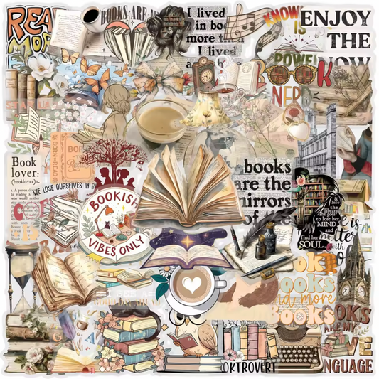 50 Stickers Transparentes Lectura Vintage