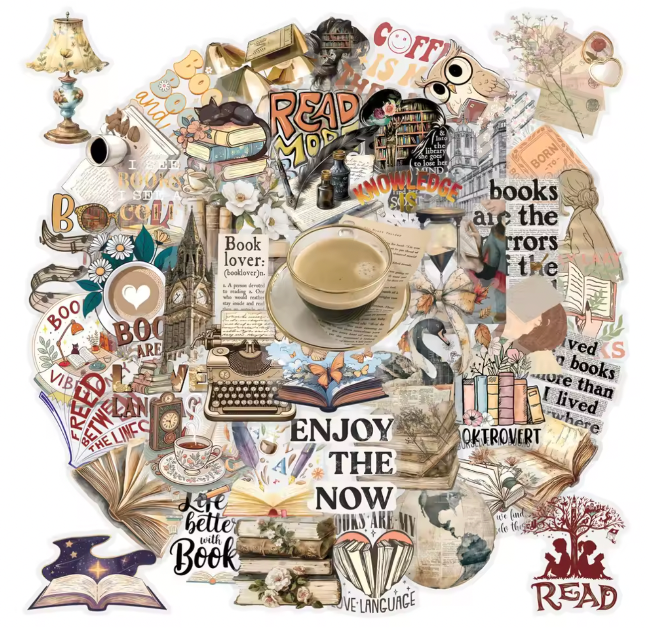 50 Stickers Transparentes Lectura Vintage