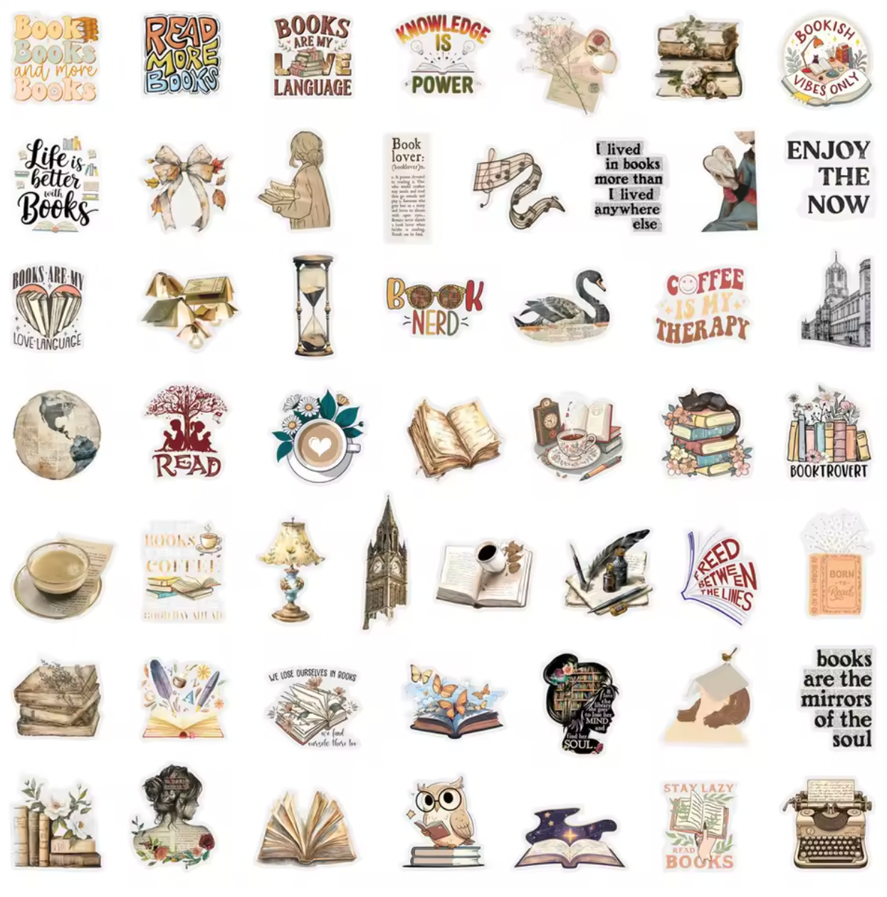 50 Stickers Transparentes Lectura Vintage