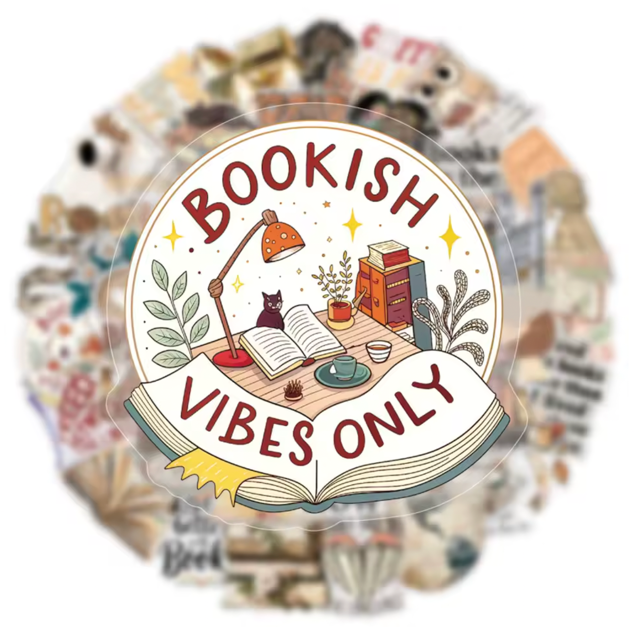 50 Stickers Transparentes Lectura Vintage